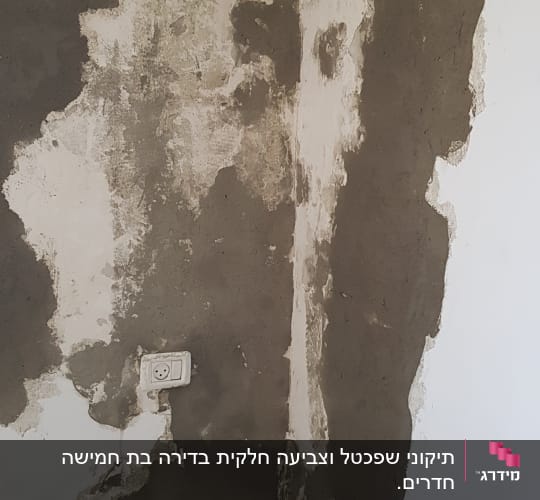 קיר עם טיח מתקלף ושקע חשמלי